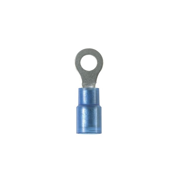 Ring Terminal, #8 Stud Size, 14 AWG, 600 V, Nylon Insulated, Blue, 100 PK